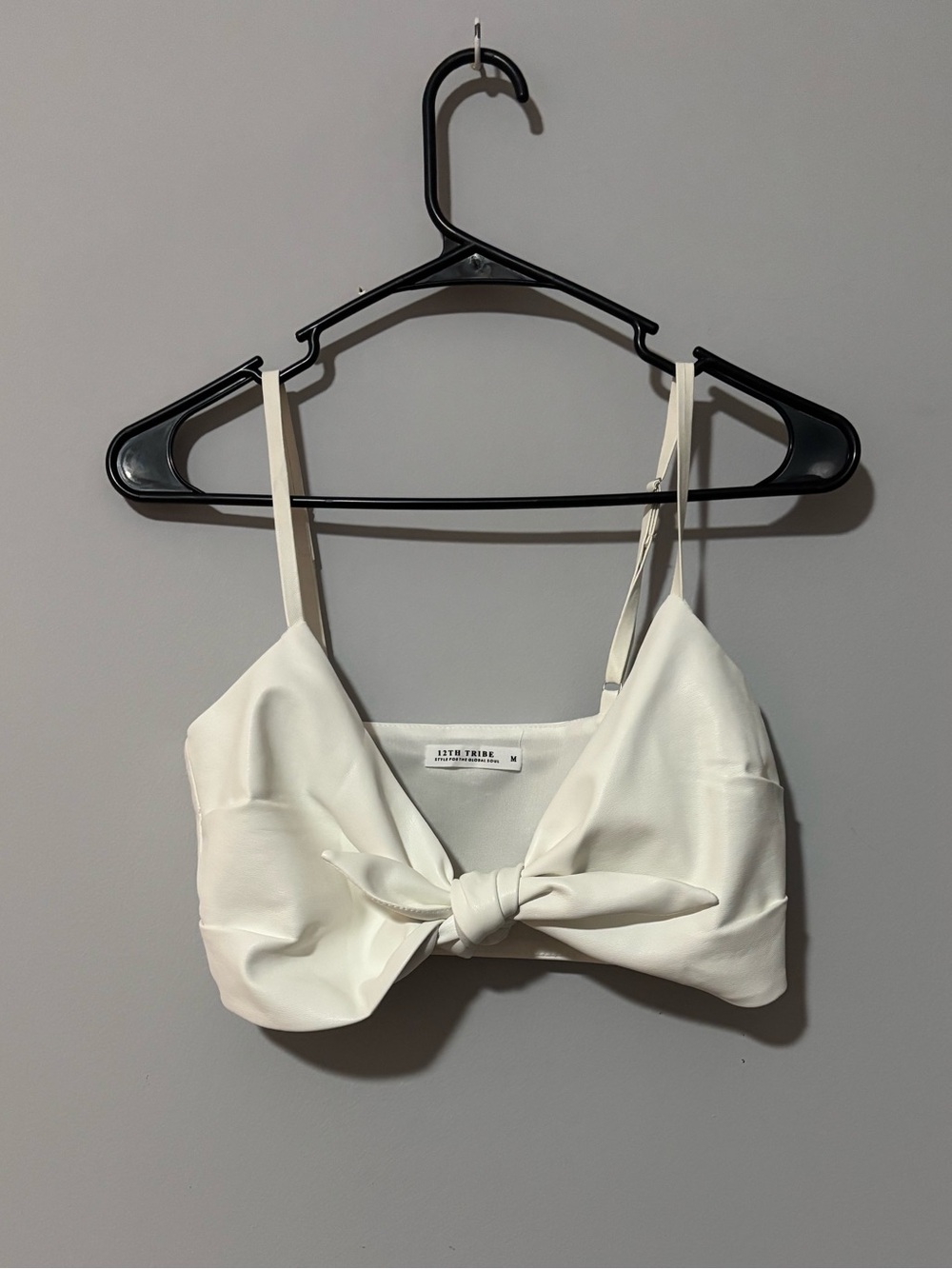 12th Tribe White Faux Leather Knot-Front Camisole